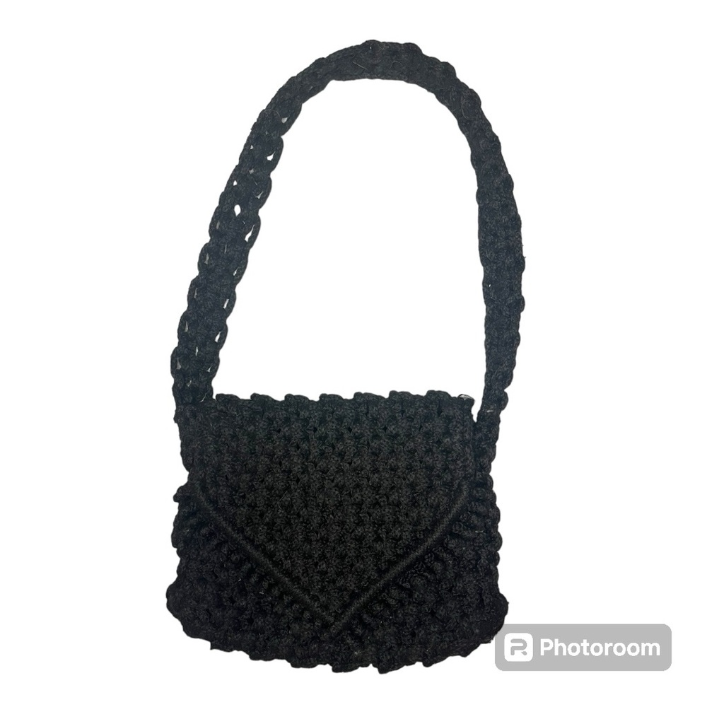 Vintage handmade black crochet purse super thick